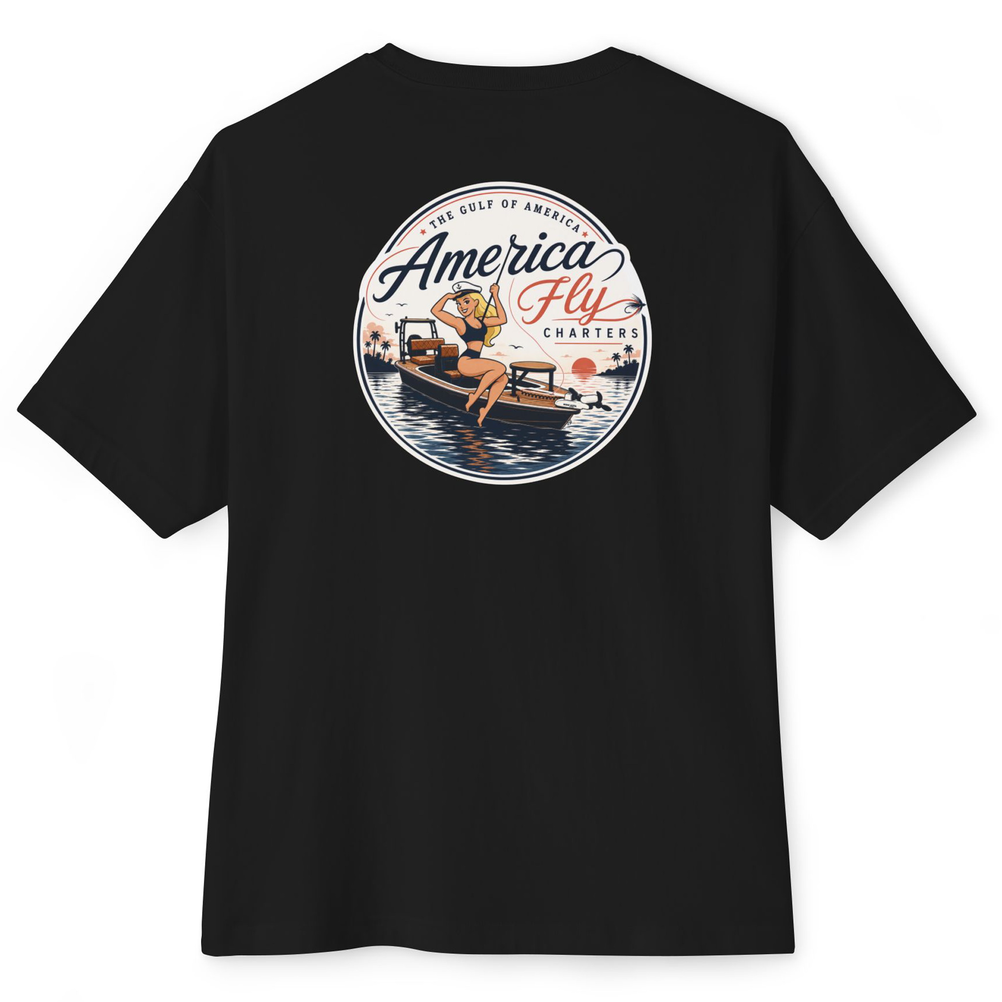 ON A BOAT SOMEWHERE UNISEX OVERSIZED BOXY TEE