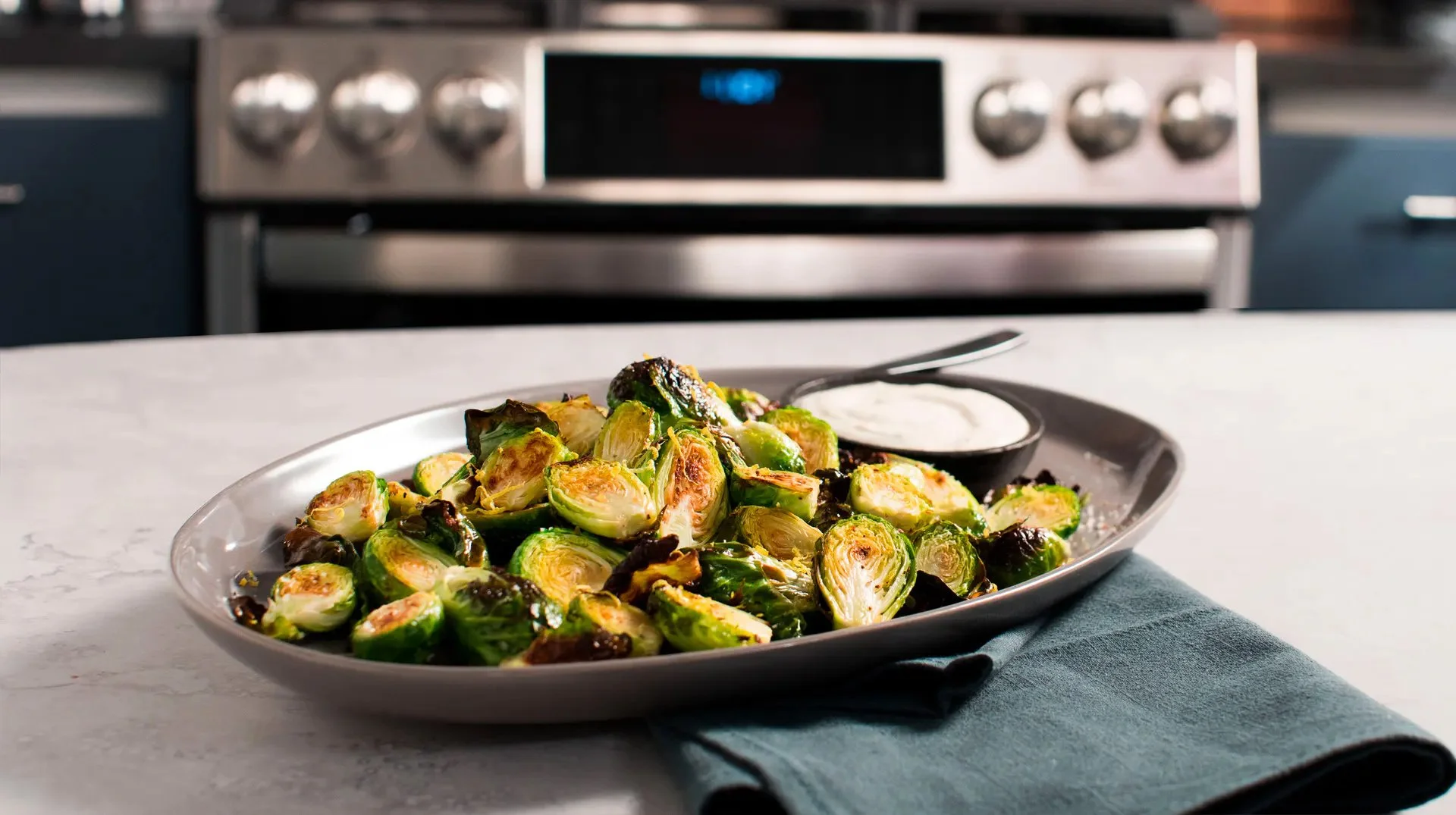 GE Profile oven air fry tips — Brussels sprouts
