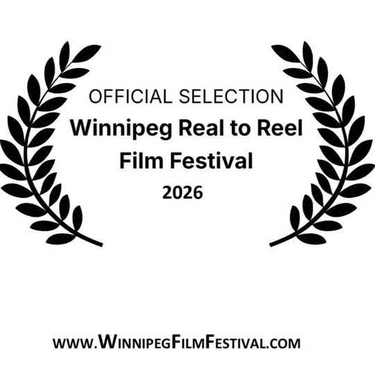 Laurel wreaths surrounding text that reads 'Official Selection Winnipeg Reel to Reel Film Festival 2026' and website 'www.WinnipegFilmFestival.com'.