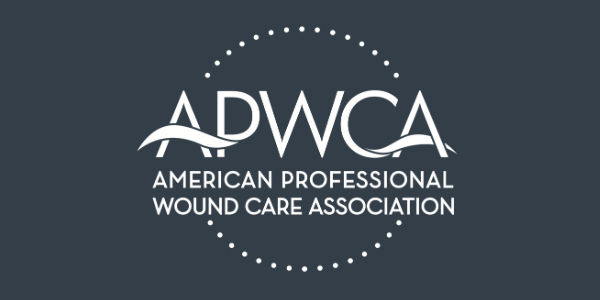 Logo of the American Professional Wound Care Association (APWCA) with its acronym 'ADWCA' and full name underneath, set against a dark background.