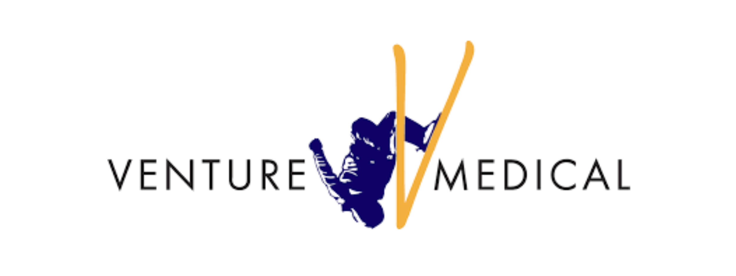 Venture Medical logo featuring a blue outline of the state of Texas, with a raised fist symbol and orange check mark, alongside the words 'Venture Medical'.