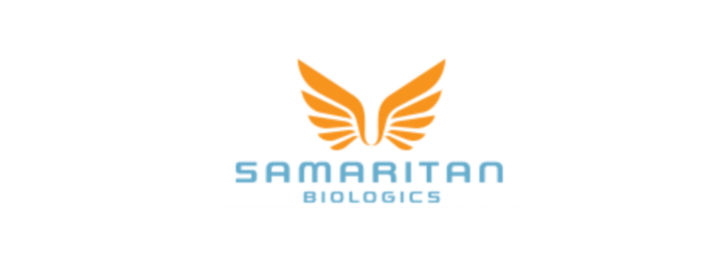 Logo of Samarian Biologics featuring stylized orange wings and blue text.