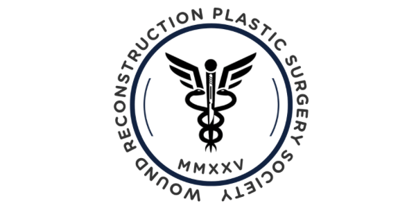 Logo with a black circular border reading "World Reconstruction Plastic Surgery Society for Conservation" around it, and a central white surgical scalpel icon.