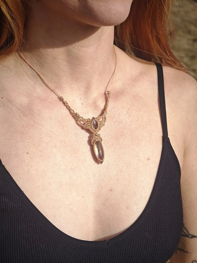 Collier Micromacramé Amétrine Naturelle Bicolore