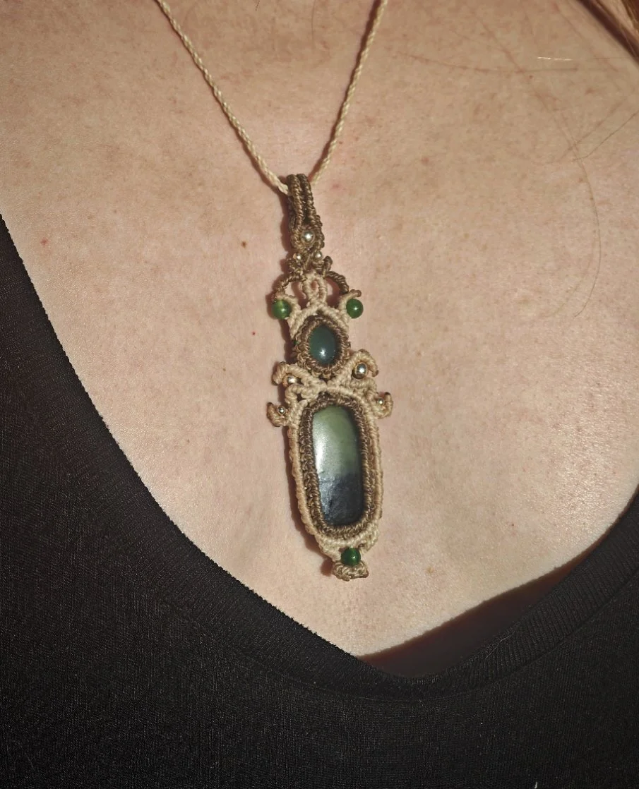 Collier Micromacramé Jade Néphrite Onyx Serpentinite