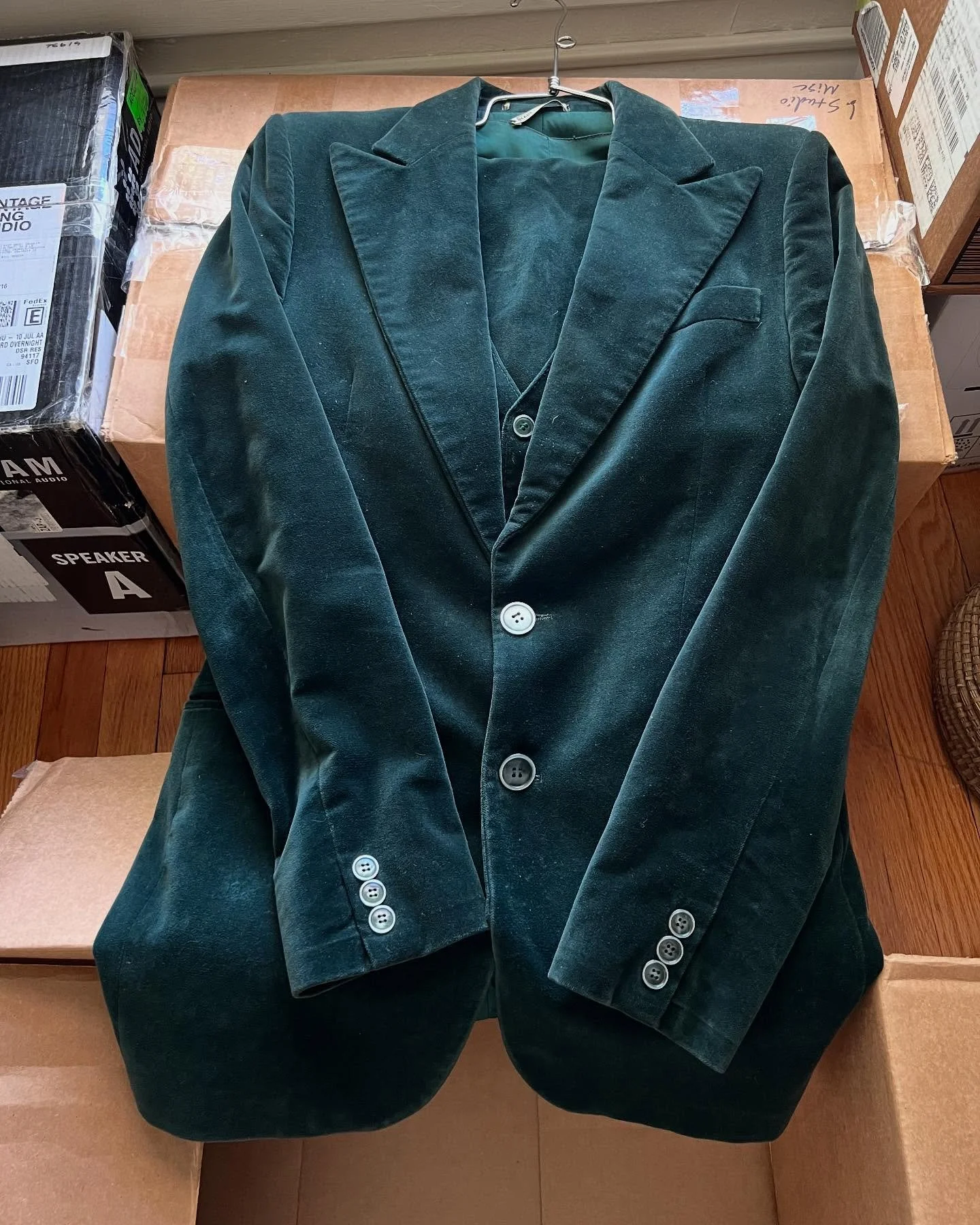 This amazing three piece green velvet suit was snagged by my dear friend and former manager @djshakeydotcom at her legendary Thrift-On clothing swap party. It has served me well for many years, appeared at many shows, and helped make me the spokesper