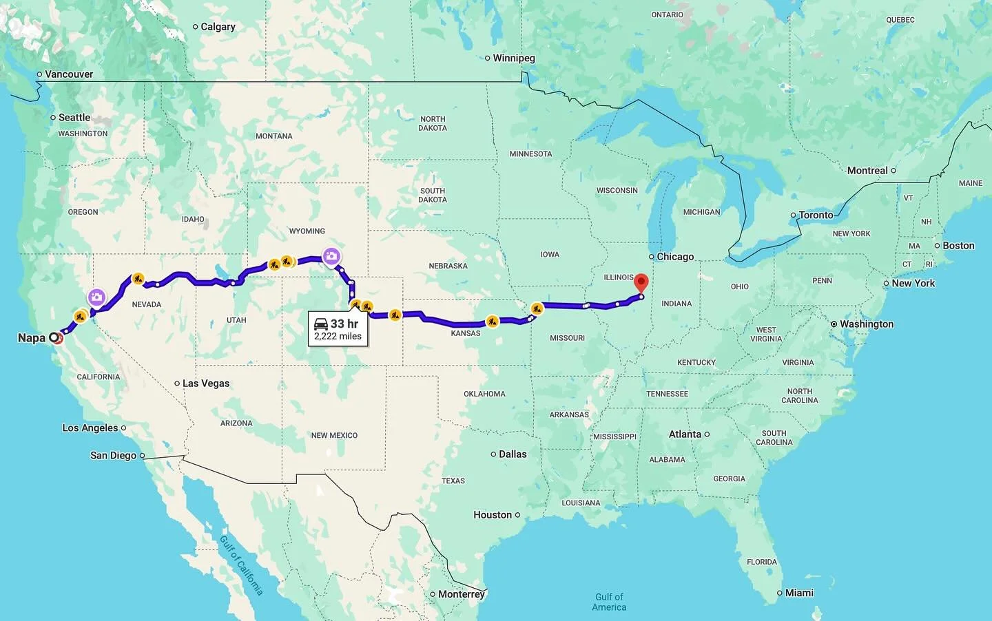 After 4 days at a winery north of Napa, I&rsquo;m about to drive back home solo to Illinois. I haven&rsquo;t done this many miles in one go since pre pandemic! Note the one significant detour to Denver to see @meow__wolf @convergencestation . Anyone 