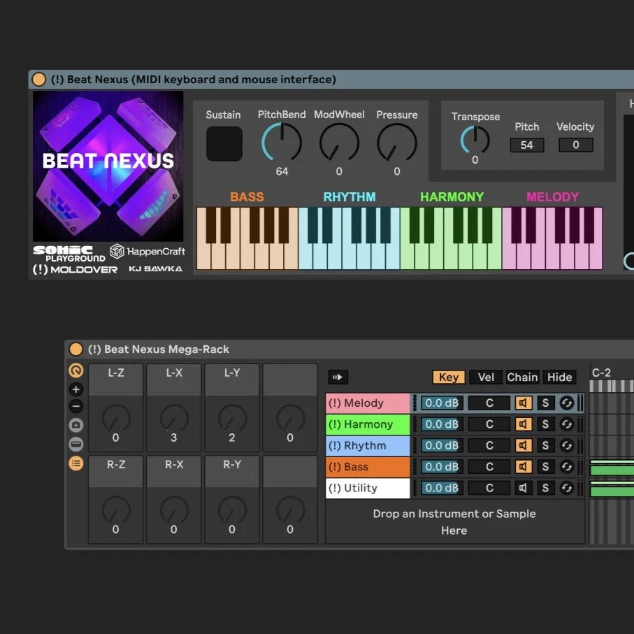 A custom Max for Live device and a deep instrument-rack that are the bulk of the Beat Nexus pack. Free to download (link in my bio). Big thanks to @grammymuseum, @ableton, and @kjsawka for helping make this happen!