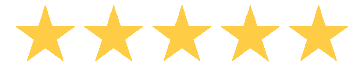 Five gold stars in a row, representing a five-star rating.