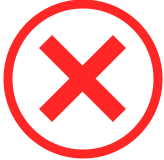 Red circle with a black border and a red 'X' in the center
