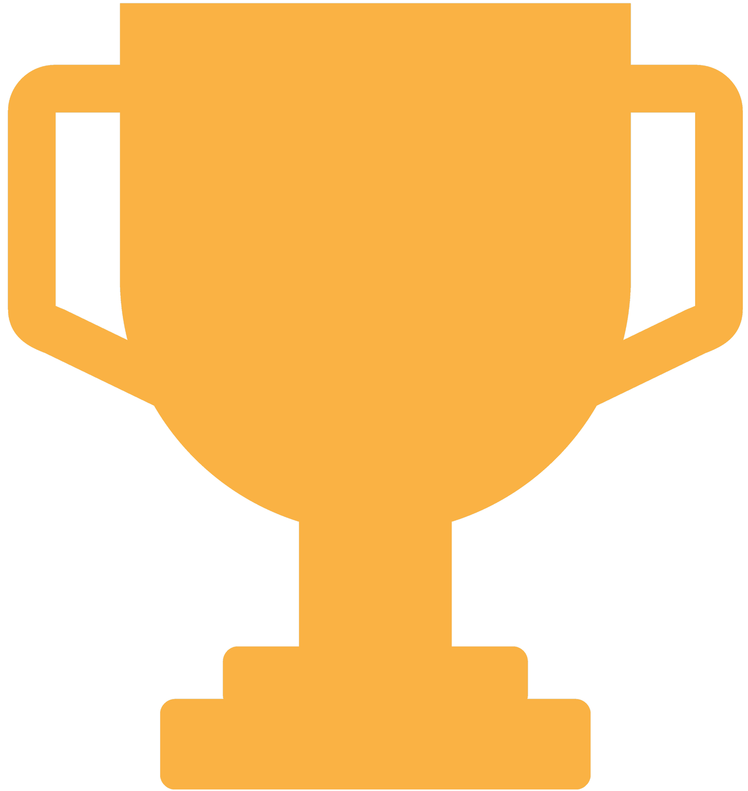 A large gold trophy cup with black handles and base, shiny surface reflecting light.