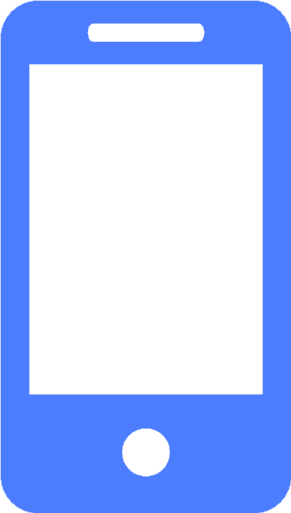Illustration of a blue smartphone with a white circular home button at the bottom and a black screen.
