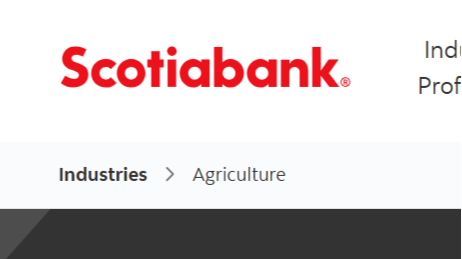 Scotiabank website interface displaying industries and agriculture options.