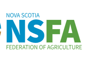 Logo of the Federation of Agriculture in Nova Scotia, featuring the text 'NOVA SCOTIA NSFA FEDERATION OF AGRICULTURE'.