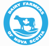 Blue circular logo with a cow and the text 'Dairy Farmers of Nova Scotia' around the top and bottom.