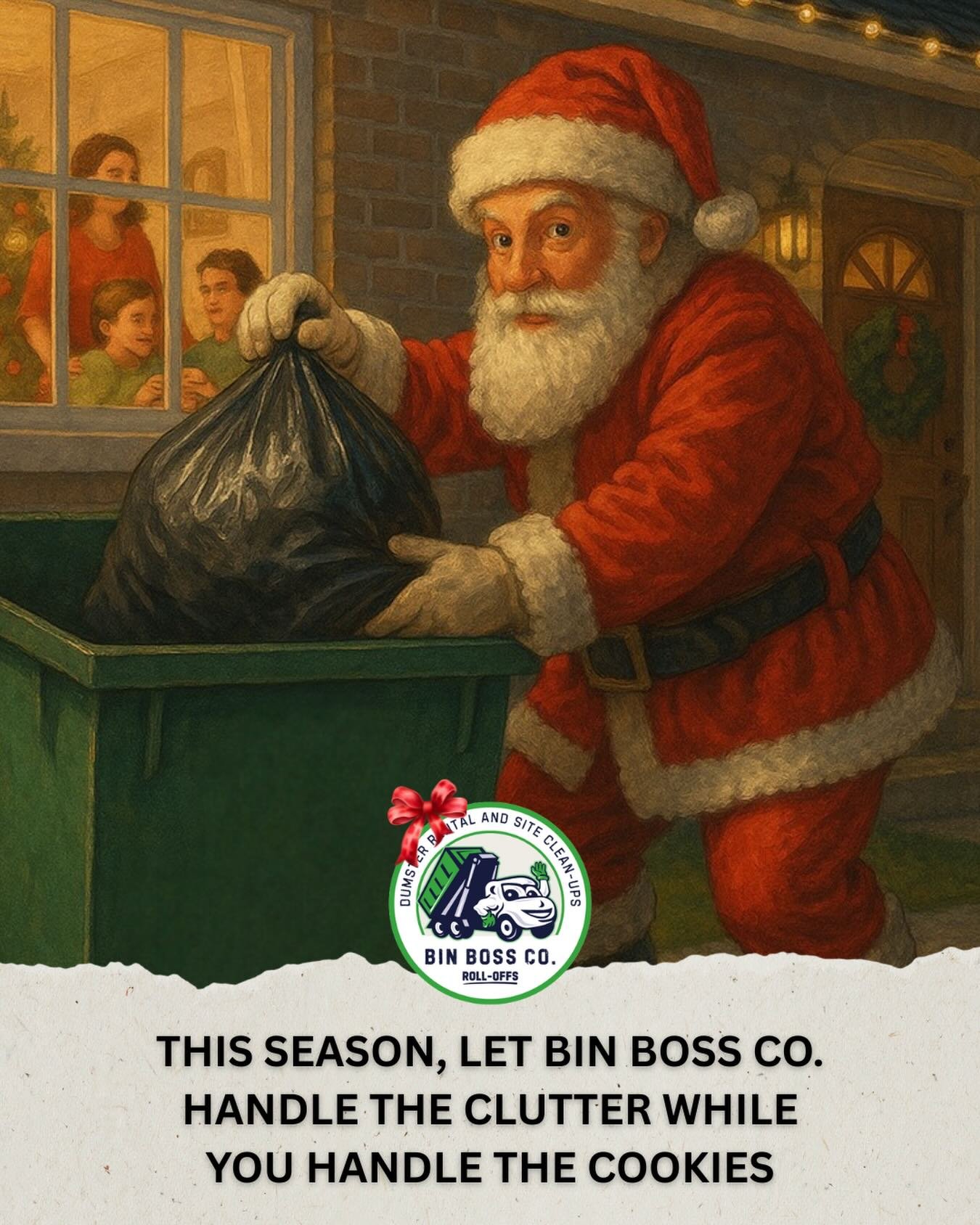 🎄🎅 Holiday mess? Let Santa (and Bin Boss Co.) handle it. 🗑️✨

While your family is inside making memories, we&rsquo;re outside taking care of the clutter. Our roll-off dumpster rentals in Tulsa make holiday clean-ups, decluttering, and end-of-year