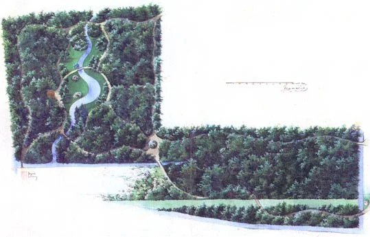 Het ontwerp van het Achterpark van Gunterstein te Breukelen door JAN Copijn. Ca.1865 foto van stichting ridderhofstad Gunterstein te Breukelen