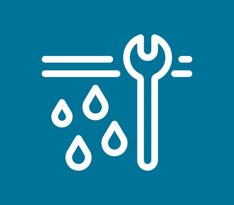 An icon of a wrench and a screwdriver with water drops beside it, indicating plumbing repair or maintenance.