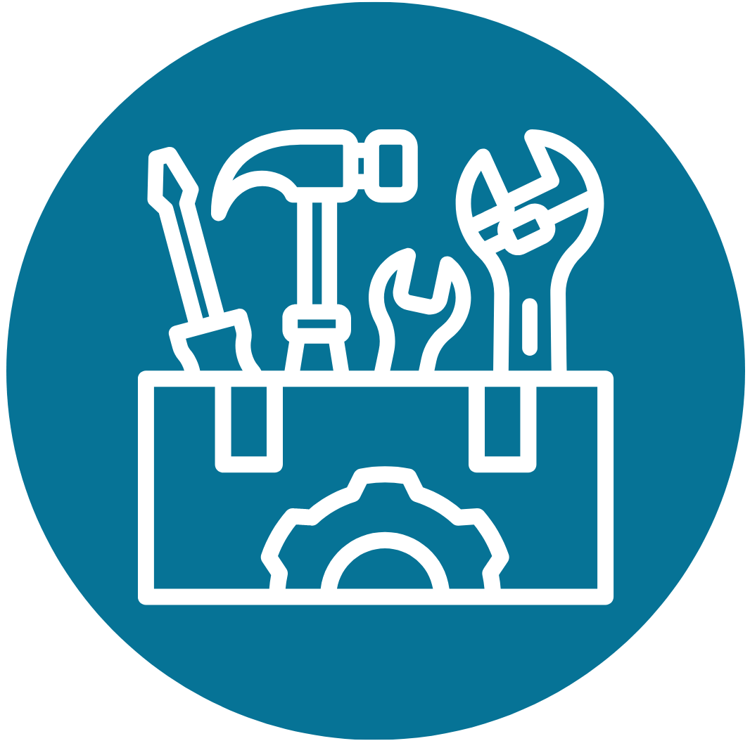Icon of a toolbox containing tools like a screwdriver, hammer, wrench, and pliers.
