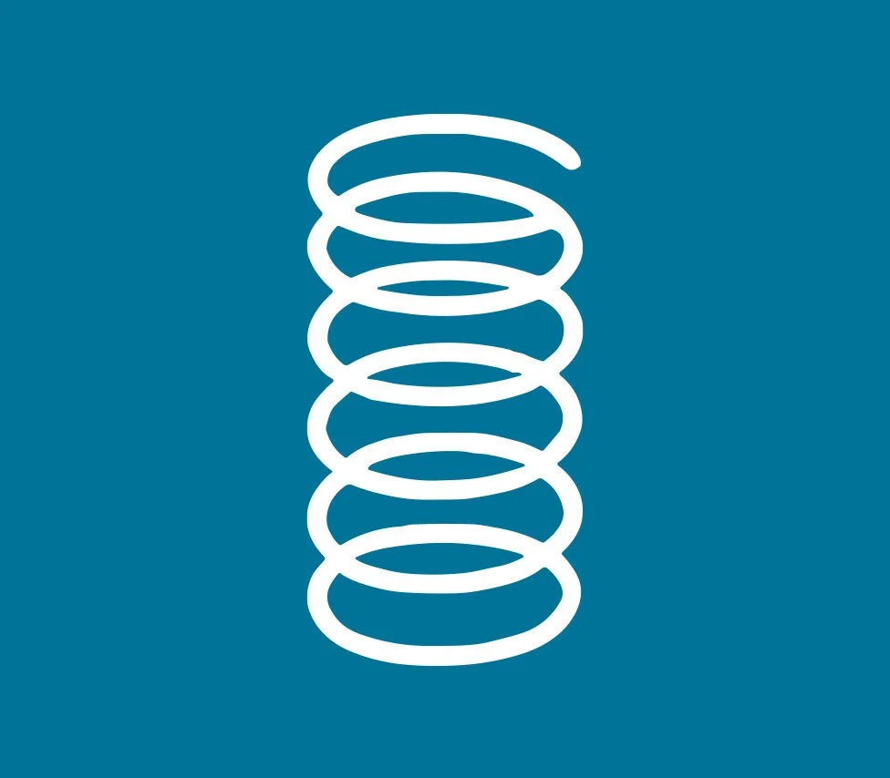 Illustration of a coiled spring against an orange background.