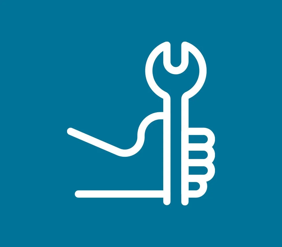 Icon of a hand holding a wrench, indicating tools or repair.