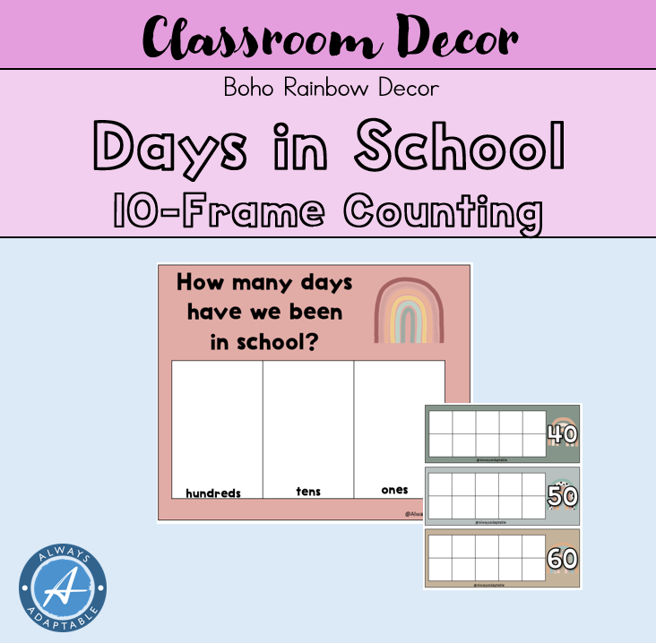 Days In School, 10-Frame Counting Display | Boho Rainbow