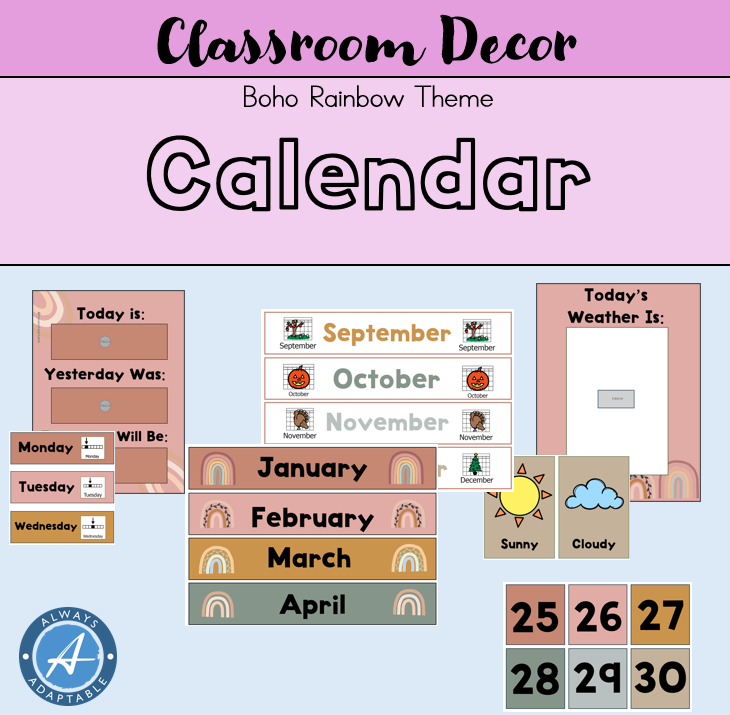 Classroom Calendar Bundle | Boho Neutral Rainbow