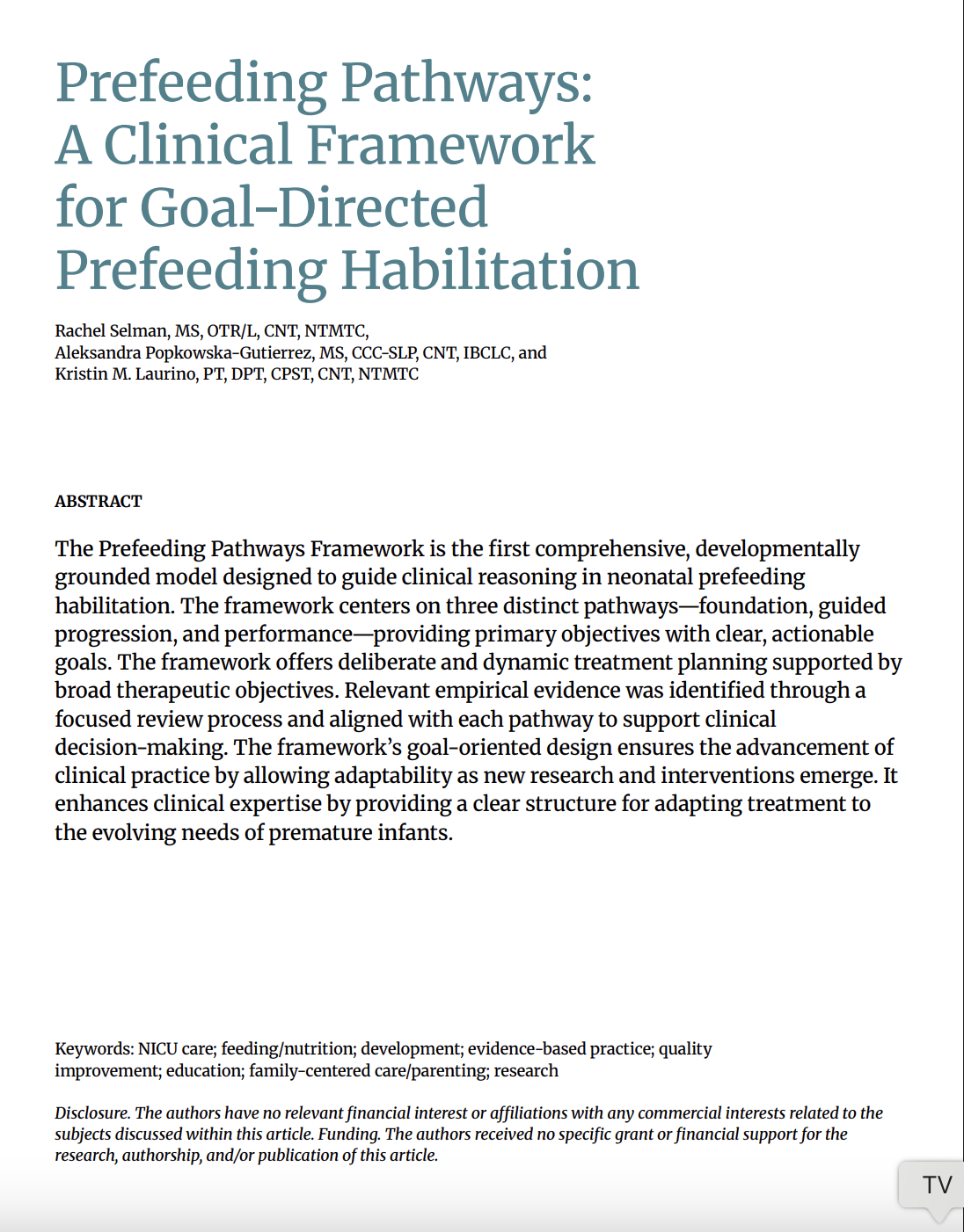 Prefeeding Pathways Framework