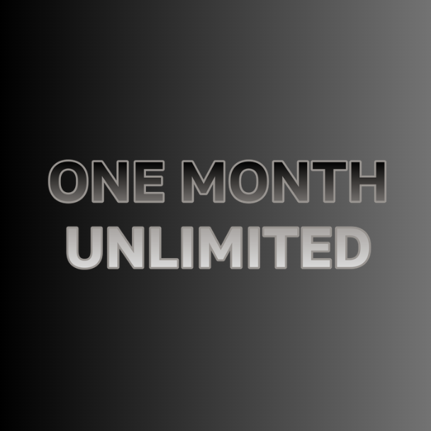 Text that says 'One Month Unlimited' in bold letters on a gradient background.