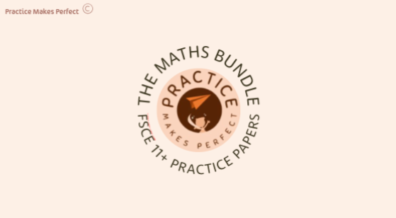 The Math Bundle logo with the text 'Practice Makes Perfect' and 'SCE 11+ Practice Papers' surrounding a circular emblem that reads 'Practice Makes Perfect' and 'Makes Perfect' with a graduation cap illustration.