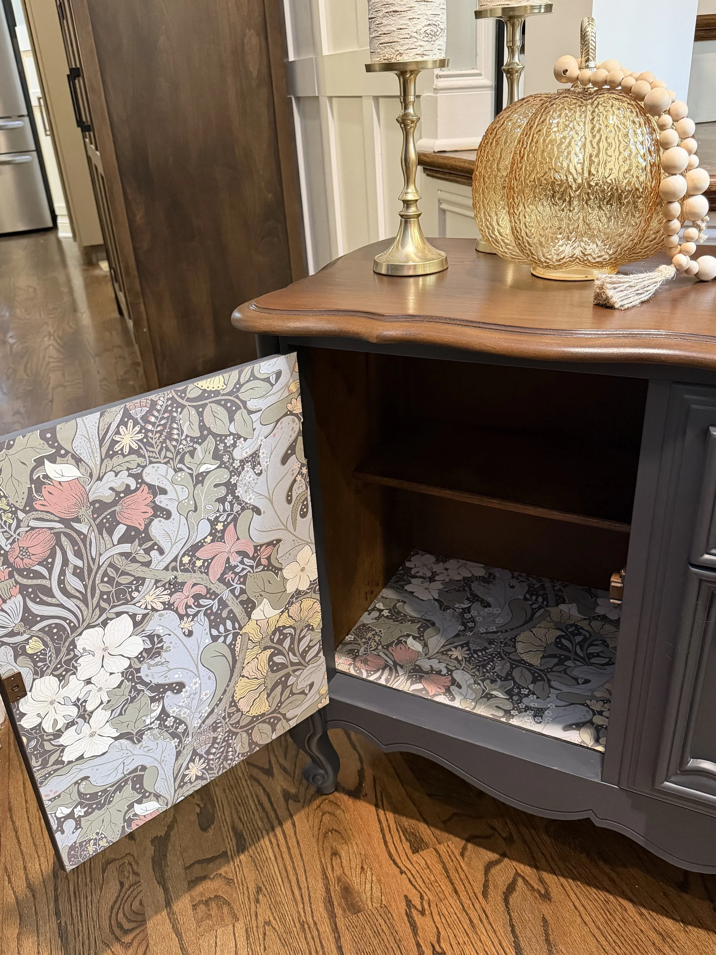French Provincial Buffet / Sideboard – Black with Cherry Top