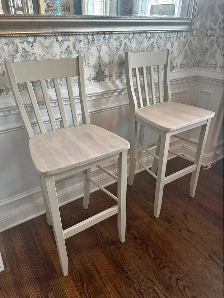 Bar-Height Solid Oak Barstools – Painted & Whitewashed – Set of 2 