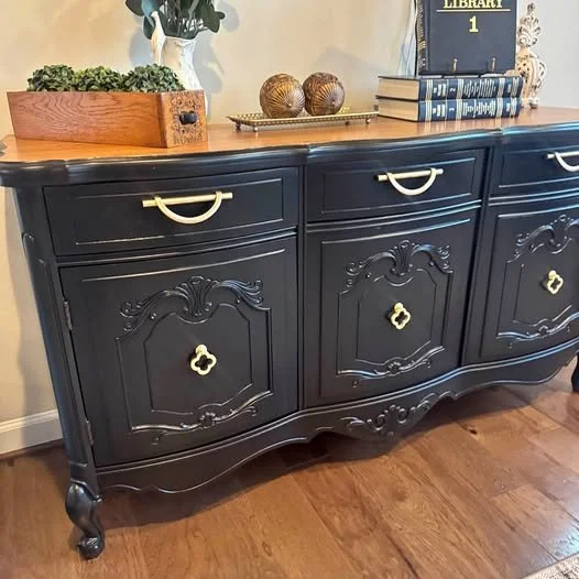 French Provincial Buffet / Sideboard – Black with Cherry Top