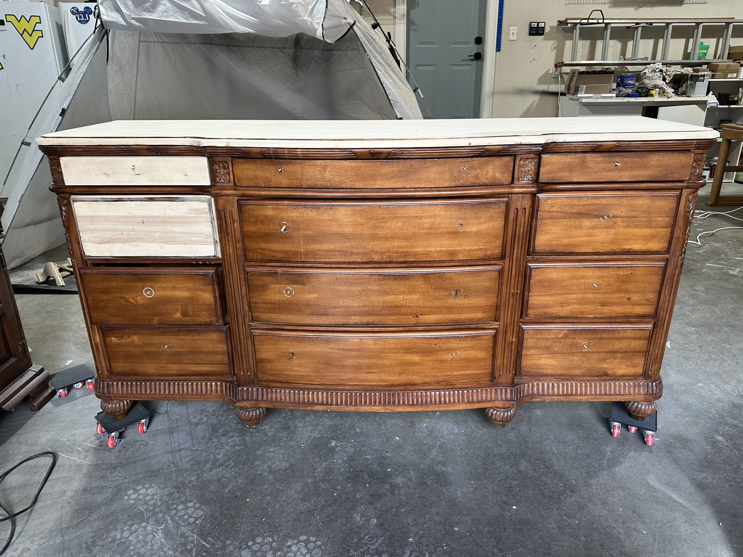  Before - Beautiful 6-Foot Laura Ashley Buffet – Refinished | Solid Wood | Peace of Mind Soft Green
