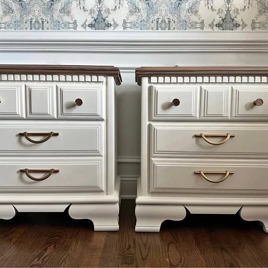 Refinished Nightstands – Set of 2 – Elegant Dover White with Gold Hardware