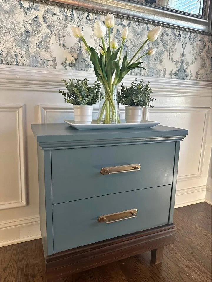 Upcycled Blue Nightstand – Unique & Charming