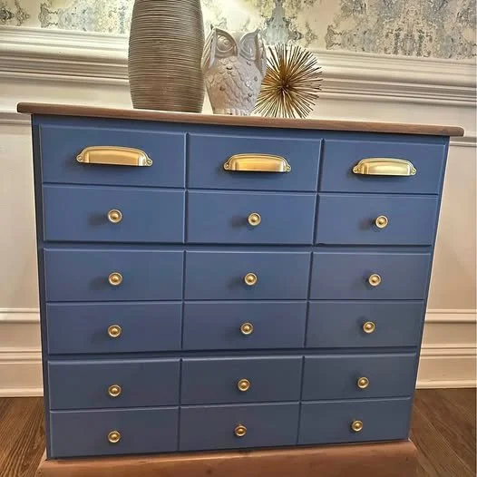 Refinished Solid Wood Accent Dresser – Azure Tide Blue with Gold Hardware