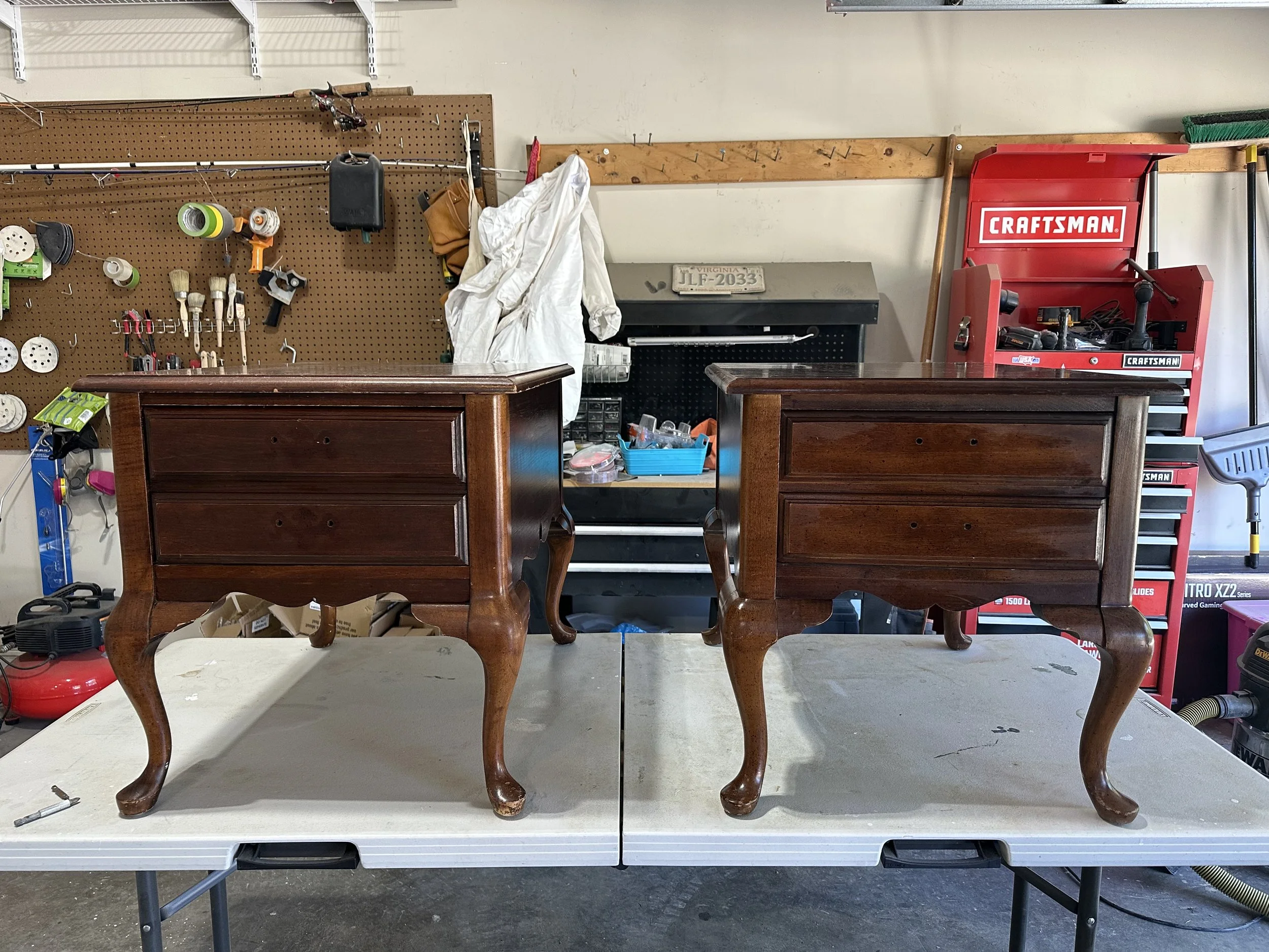 Before - End Tables – Dover White with New Hardware
