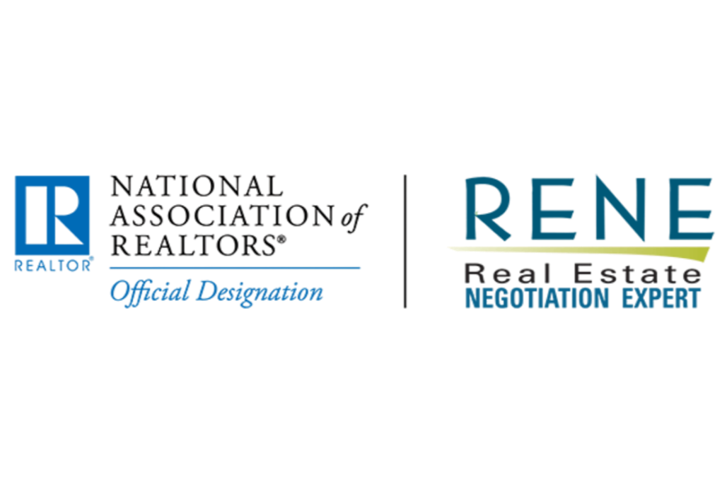 Logo of the National Association of Realtors, featuring a large blue 'R', and the words 'REALTOR' and 'Official Designation' on the left side, with the word 'RENE' in large blue and teal letters on the right side, and smaller words 'Real Estate Negot