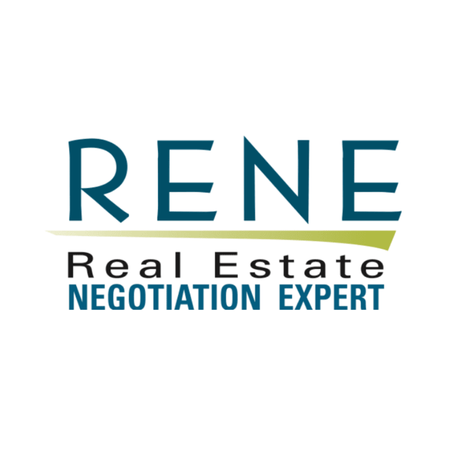 Rene, a real estate negotiation expert logo with stylized blue and black text.
