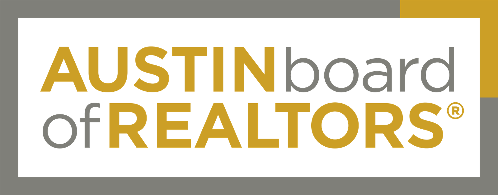 Logo for Austin Board of Realtors with black, gold, gray, and beige colors.