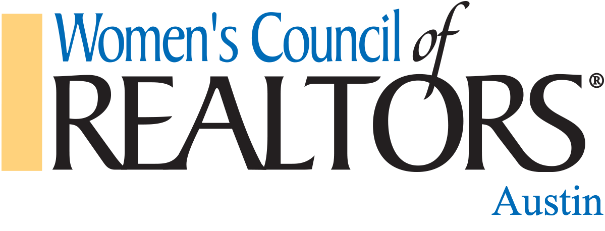 Logo of Women's Council of Realtors Austin, featuring stylized text with blue, black, and gold colors.