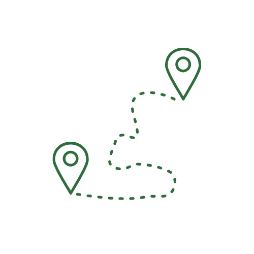 Icon of a dotted path connecting two location pins on a map.