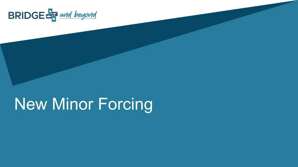 Title slide for a presentation titled 'New Minor Forcing' with the logo 'BRIDGE and beyond' in the top left corner.