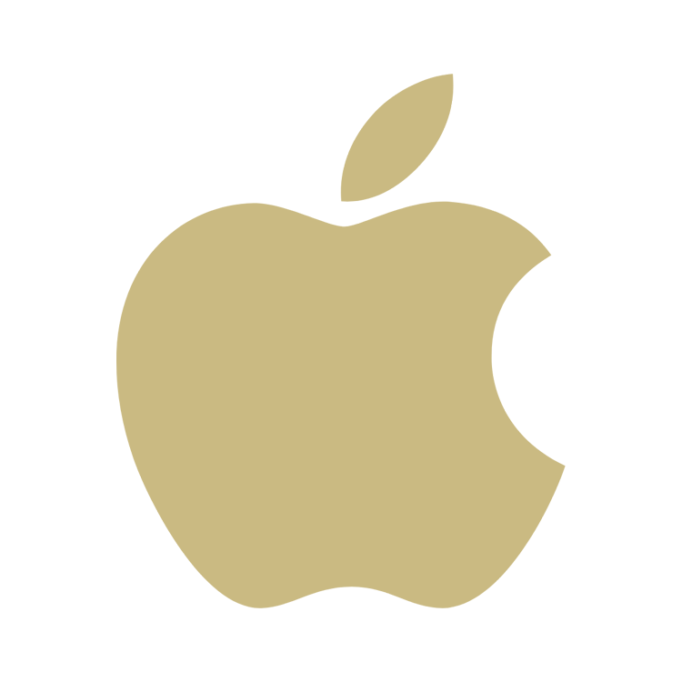 A gold-colored Apple logo on a black background.