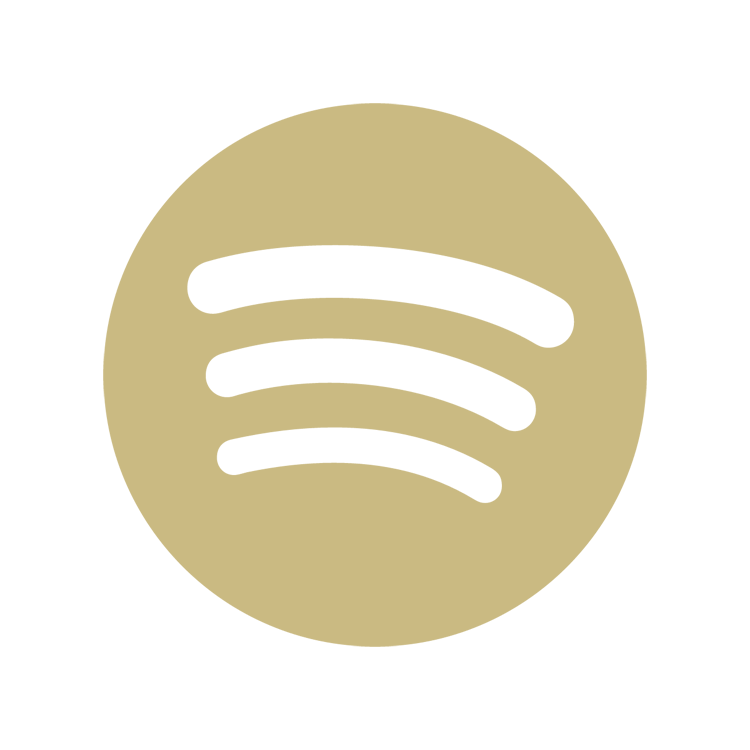Spotify logo with a tan circle and black curved lines.