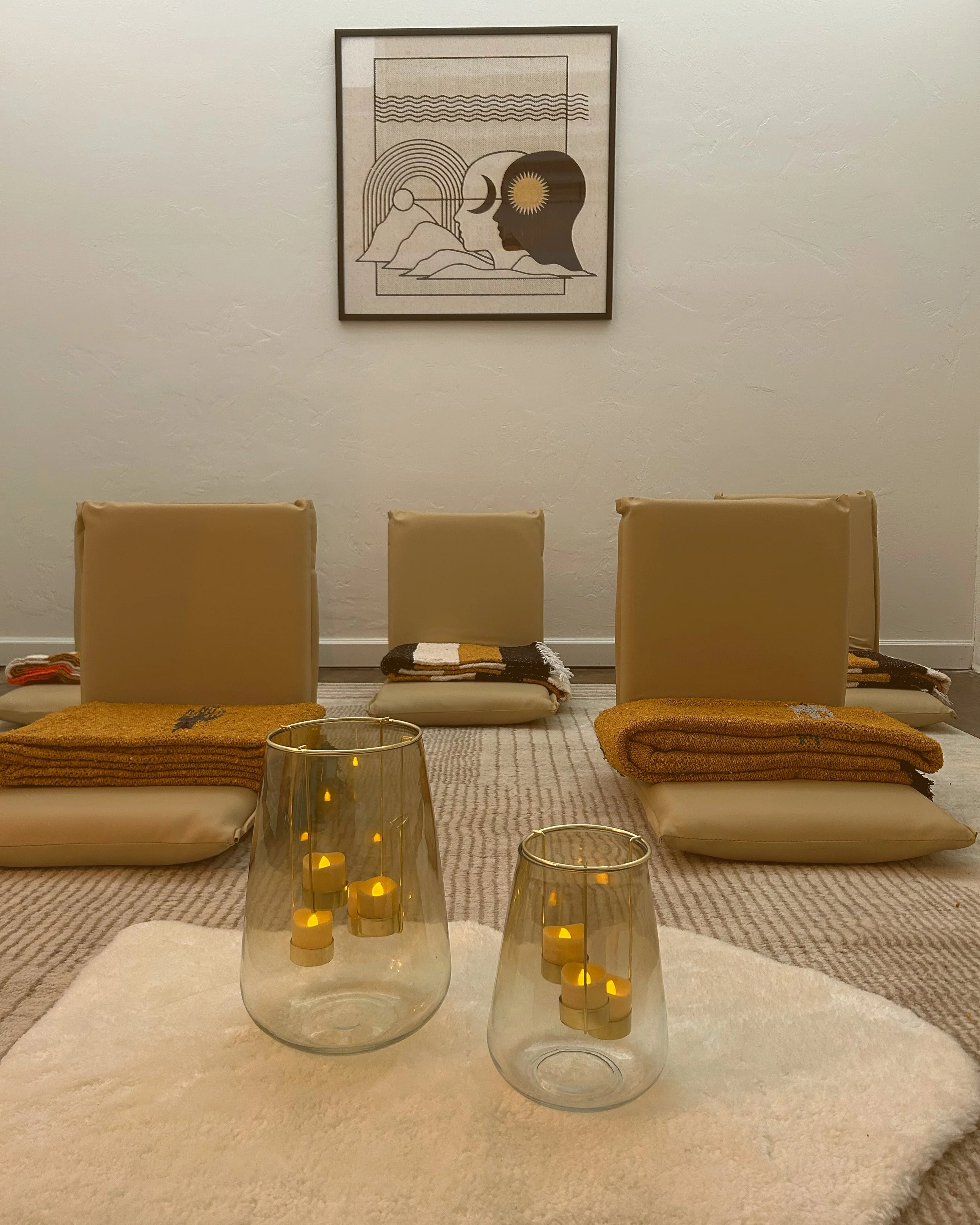 Meditation seating arranged for a guided wellness event in Oklahoma City