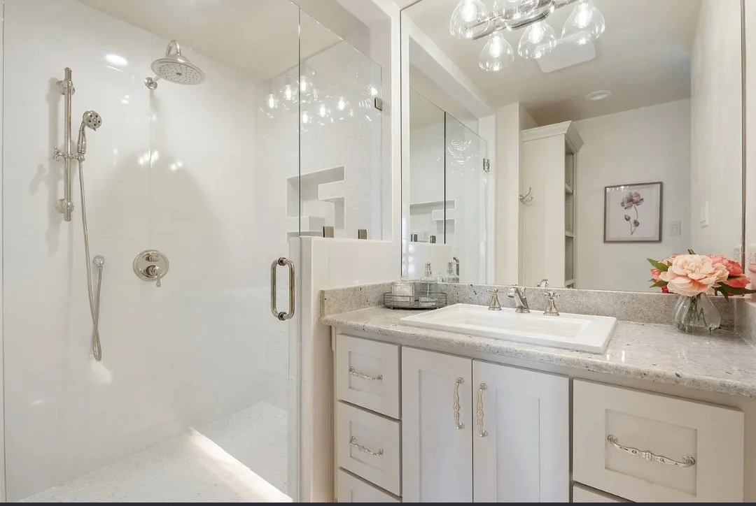 white modern shower remodel
