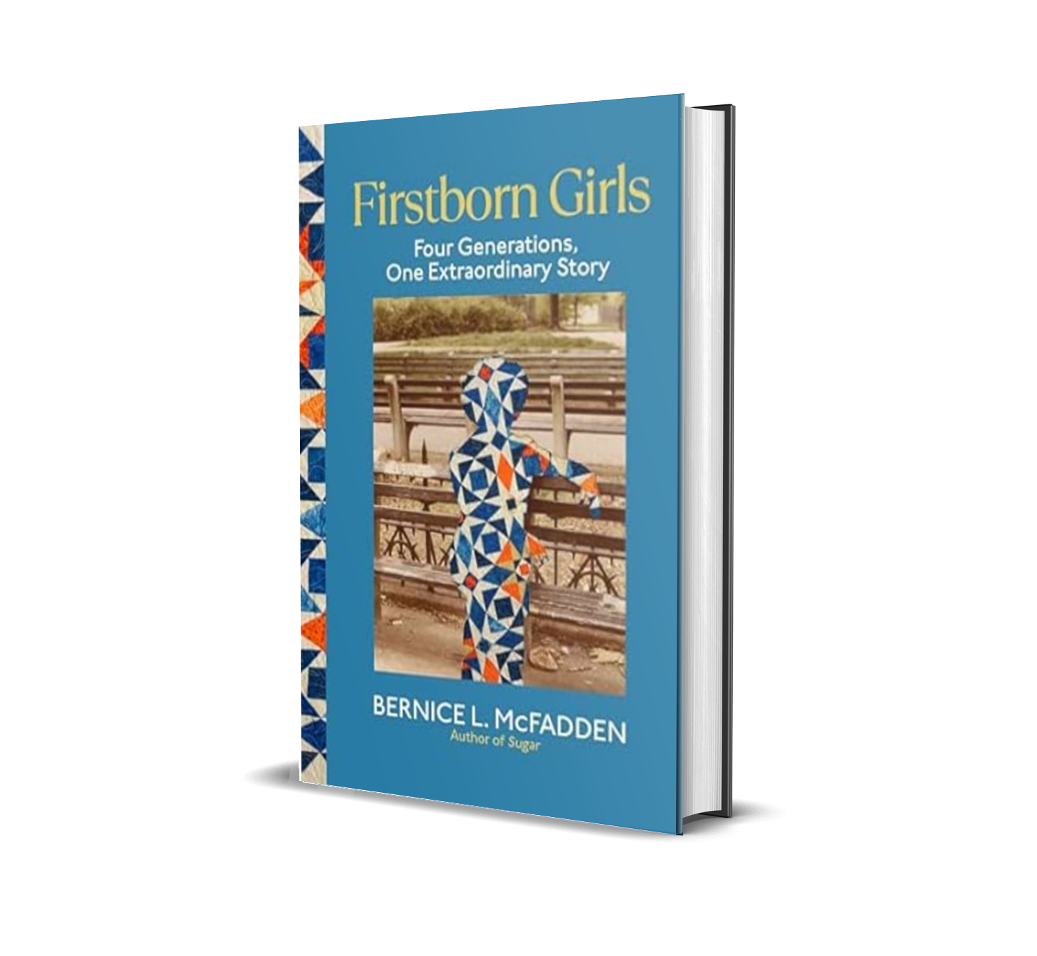 Book titled 'Firstborn Girls: Four Generations, One Extraordinary Story' by Bernice L. McFadden, featuring a cover with a photograph of a girl in a dress with a geometric pattern, standing by a fence.