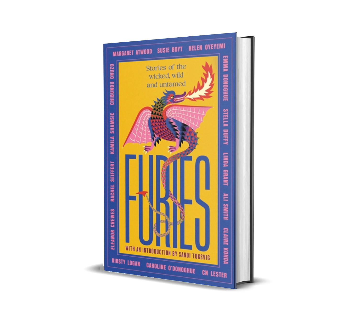 Book titled "Furies" with a colorful dragon illustration on the cover.